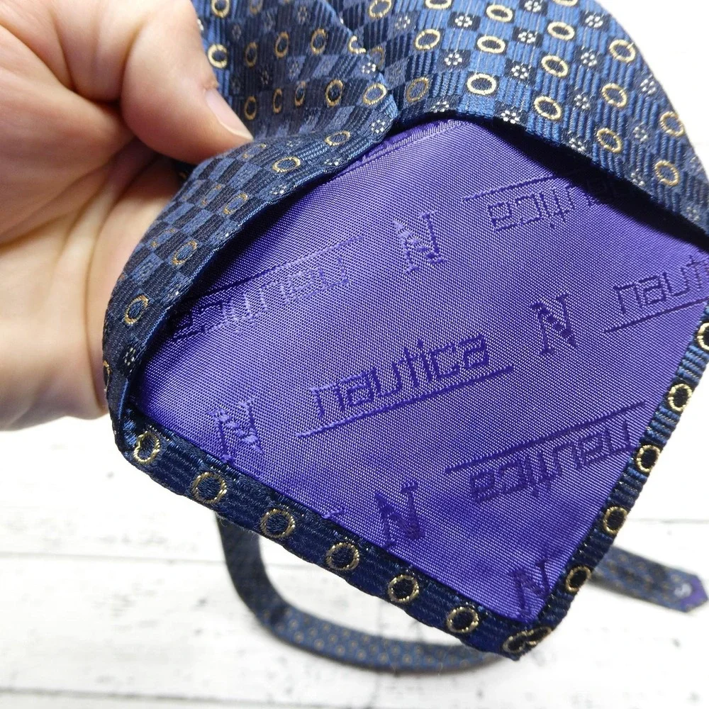 Nautica‎ Tie Mens One Size Blue Geometric 100% Silk Jacquard Classic Necktie
